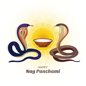 Hindu Festival Prints: Happy nag panchami indian festival card illustration background
