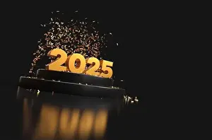 Wishes Prints: happy new year 2025 - 3D rendering - gold and black colors
