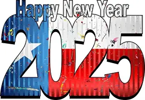 Stains Prints: Happy New Year 2025 with Texas flag inside - Illustration