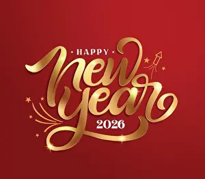 Happy New Year Prints: Happy new year 2026 greeting card clipart design