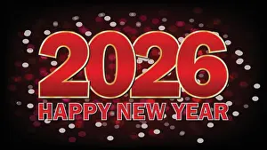 Sylvester Prints: Happy New Year 2026. Vector illustration of greeting card, banner or poster