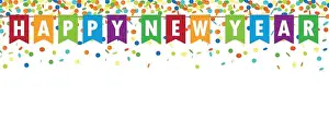 Bunting Prints: happy new year party flags banner with confetti rain on white background vector illustration EPS10