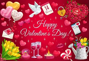 Lollipop Prints: Happy Valentines day greeting with sparkling stars and golden heart balloons