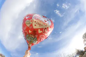 Bright Blue Prints: Happy Valentines Day helium balloon with blue sky