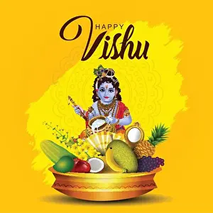 Yellow Vector Vectors Prints: Happy Vishu greetings. April 14 Kerala festival with Vishu Kani