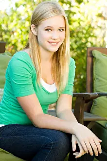Beautiful People Prints: Happy young teen girl outside in the backyard