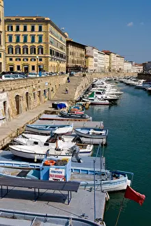People In The Background Prints: Harbour, Livorno, Tuscany, Italy, Europe
