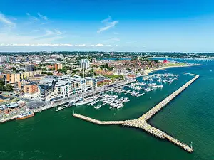 Docks Prints: Harbour and Marina over Poole Quay from a drone, Poole, Dorset, England