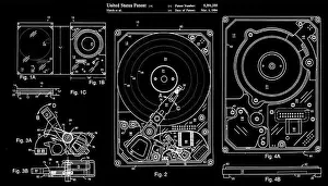 Hard Disk Drive Patent Print. Computer Wall Art Decor. HDD Blueprint Poster