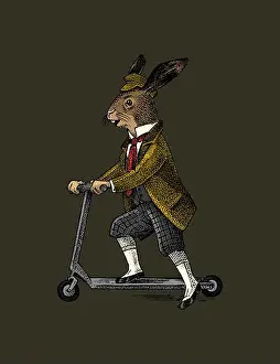 Panther Prints: Hare or rabbit rides a scooter