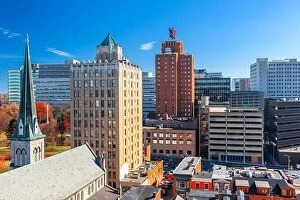 Images Dated 23rd November 2016: Harrisburg, Pennsylvania, USA cityscape with historic church tower in autumn