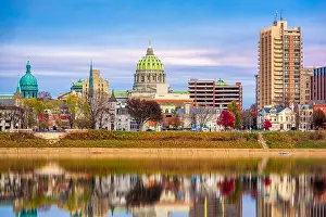 Statehouse Prints: Harrisburg, Pennsylvania, USA downtown city skyline on the Susquehanna River
