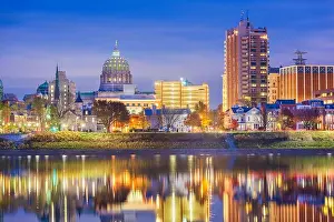 Harrisburg, Pennsylvania, USA downtown city skyline on the Susquehanna River in the late afternoon