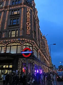 Things Prints: Harrods Knightsbridge London at night, England UK
