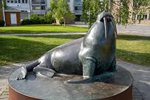 Nordland Prints: Harstad, Norway - 07.05.2024: Sculpture of Walrus on Harstad Embankment in Norway