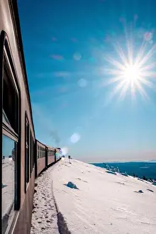 Public Transportation Prints: Harz national park Germany, historic steam train in the winter
