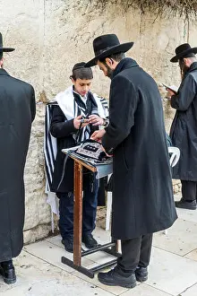 Jews Prints: Hasidic Jews praying at the Western Wall, Jerusalem, Israel, Middle East, Asia