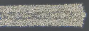 1874 Prints: Hat slip from mixed lace with medallions in leaf volute