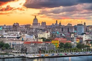 Images Dated 25th December 2017: Havana, Cuba downtown skyline on the water just after sunset