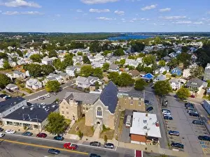 Haven United Methodist Church aerial view at 200 Taunton Avenue in downtown East Providence, Rhode Island RI, USA