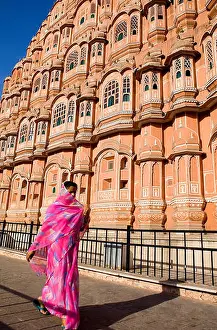 Saree Prints: Hawa Mahal (Palace of Winds or Winds palace). Jaipur. Rajasthan, India
