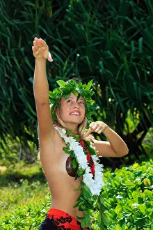 Garland Prints: hawaiian hula danced by a teenage girl in hawaii