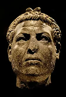 Egyptian Museum Prints: Head standing striding figure of a man wearing a lotus bud diadem 100 BC Ptolemaic Roman times Egypt Egyptian
