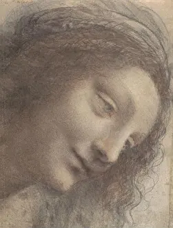 The Head of the Virgin in Three-Quarter View Facing Right (1510–13) Leonardo da Vinci (Italian, 1452-1519)