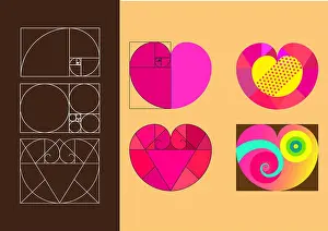 Radial Prints: Heart symbol in golden ratio, flat illustration style
