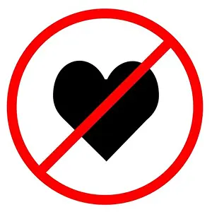 Heart Shape Prints: Heart symbol is in red circle With red line projected through the circle