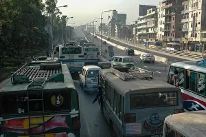 Bangladesh Prints: Heavy traffic under Mohakhali flyover. Dhaka, Bangladesh