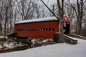 Snowstorm Prints: The Heikes Covered Bridge is a historic covered bridge in Huntington Township
