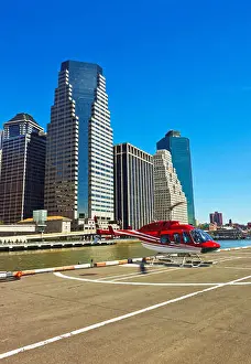 Big Apple Prints: Helicopter landing on helipad in Lower Manhattan New York