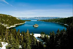 Lake Tahoe Prints: Helicopter ride aerial view lake mountains aerial South Lake Tahoe Nevada snowy snow winter United States US North