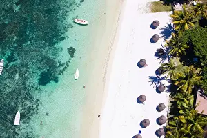 Chair Prints: Helicopter view of white sand tropical beach and turquoise ocean