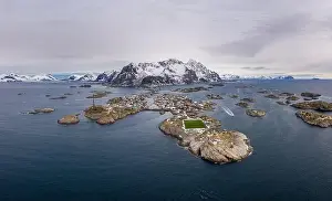 Lofoten Islands Prints: Henningsvaer Fishing Village and Festvagtind Mountain in Winter