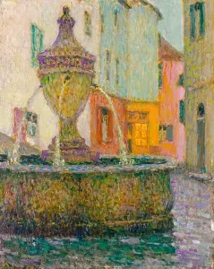 1925 Prints: Henri Le Sidaner, La fontaine, Saint-Paul de Vence, painting in oil on board, 1925