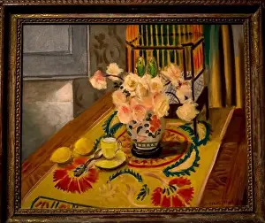 Gallery Prints: Henri Matisse painting Yellow Roses with Cage of Parakeets