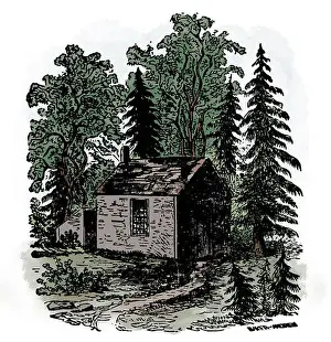 Poems Prints: Henry Thoreaus cabin (exterior) at Walden Pond