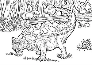 Dino Drawing Prints: Herbivorous dinosaur - Ankylosaurus. Dino cartoon. Coloring book template