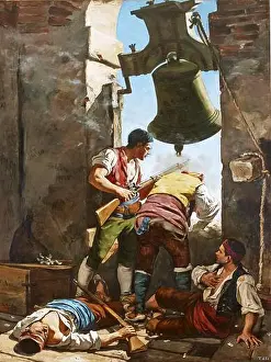 1884 Prints: Heroic defense of the tower of San Agustín in Zaragoza in the War of Independence 1884 by César Álvarez Dumont