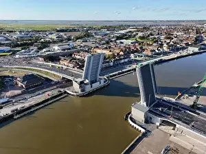 Historical Landmark Prints: Herring Bridge Great Yarmouth third river crossing drone, aerial UK under construction