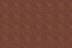 Interlocking Prints: Herringbone-pattern red brick pavement is creating flat design texture filling entire frame