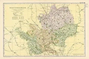 Lithographic Prints: HERTFORDSHIRE antique county map by GW BACON 1895 old plan chart