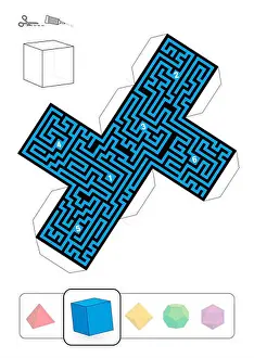 Labyrinth Prints: HEXAHEDRON MAZE - template of one of five platonic solid labyrinths - Print on heavy paper