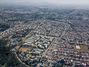 Overhead View Prints: High aerial view of the sprawling city of Addis Ababa, Ethiopia