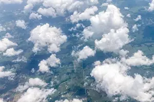 High angle aerial view of southwest Florida near Ft Myers landscape cloudscape natural clouds pattern formation