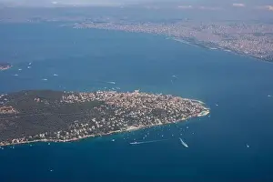High angle amazing view of Buyukada and Burgazada islands in Istanbul