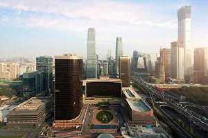 Cityscape Prints: High angle view of Beijing Central Business District skyscrapers building at sunset in Beijing