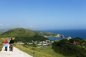 English Channel Prints: High angle view of the Lulworth Cove, Dorset, England, United Kingdom